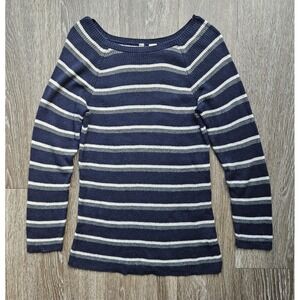 Anthropologie MOTH Ribbed Sera Pullover Sweater Boat Neck Long Sleeve Navy Sz L